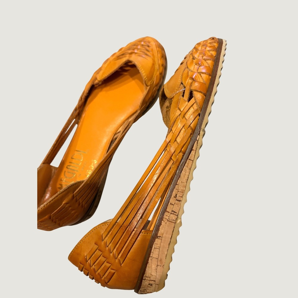 Handcrafted Megaldi Brazilian Woven Leather yellow Flats Cork Bottom Shoes
